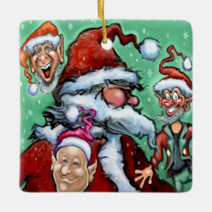 Adorno De Cerámica Santa y duendes de Navidad