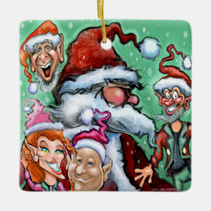Adorno De Cerámica Santa y duendes de Navidad