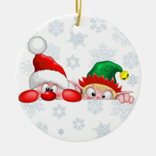 Adorno De Cerámica Santa y Elf Cute y graciosos personajes Peeking
