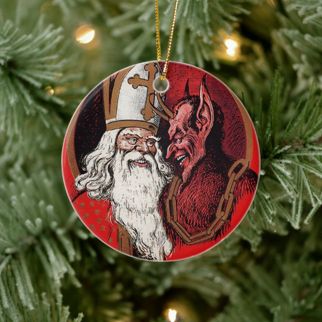 Adorno De Cerámica Santa y Krampus (Árbol)