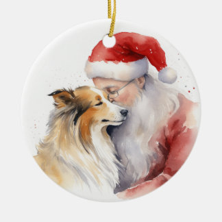 Adorno De Cerámica Santa y Sheltie