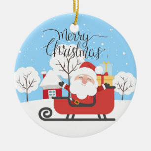 Adorno De Cerámica Santa y Sleigh