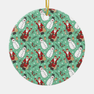 Adorno De Cerámica Santa y Snowmen