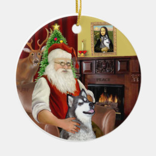 Adorno De Cerámica Santa y un Alaskan Malamute