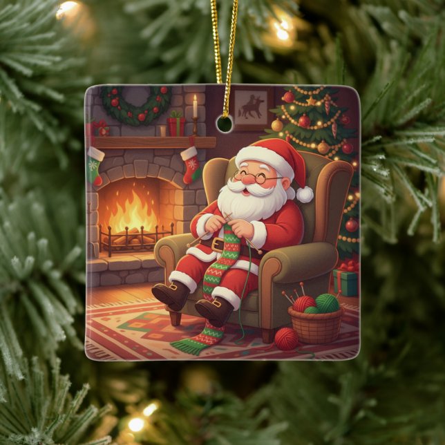 Adorno De Cerámica "Santa's Cozy Knitting Nook" Personalized (Árbol)