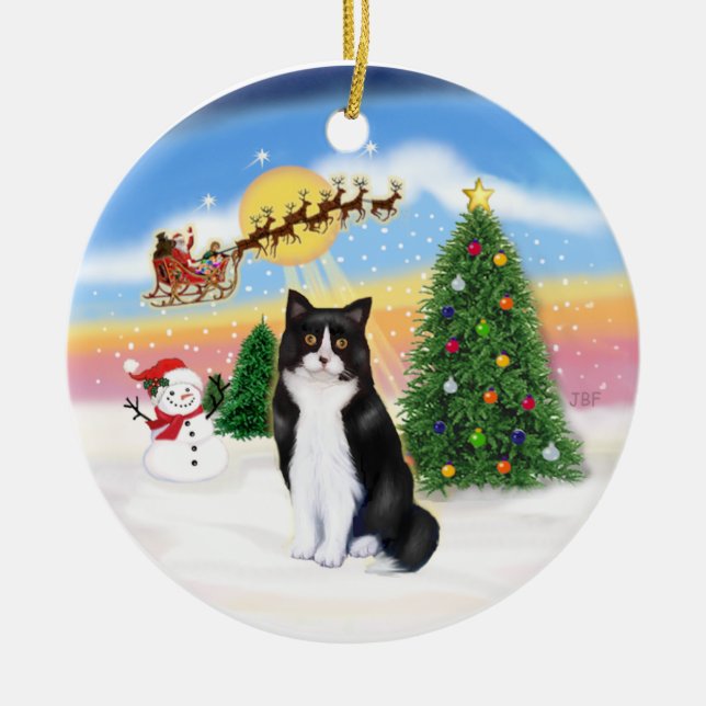 Adorno De Cerámica Santas sacadas - gato negro y blanco (ASH) (Frente)