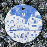 Adorno De Cerámica Santorini Grecia Monograma Watercolor<br><div class="desc">Un cuadro de la ciudad acuarela de la hermosa isla griega de Santorini. Arte original de Nic Squirrell. Cambie el monograma inicial para personalizarlo.</div>