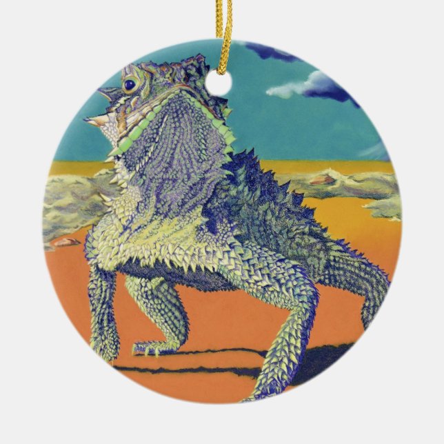 Adorno De Cerámica Sapo de cuernos, lagarto (Frente)