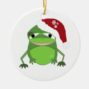Adorno De Cerámica Sapo Divertido con Gorro de Santa