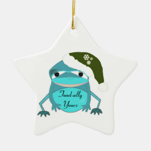 Adorno De Cerámica Sapo Divertido con Gorro de Santa