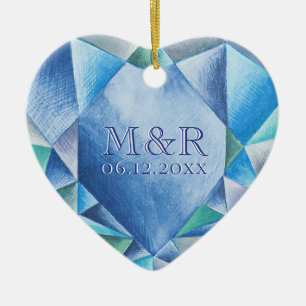 Adorno De Cerámica Sapphire Watercolor Heart 45° Aniversario del Boda