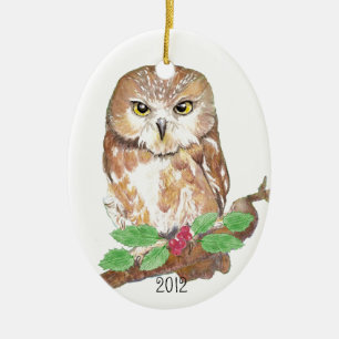 Adorno De Cerámica Saw Whet Owl Navidades Personalizado