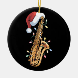 Adorno De Cerámica Saxofón de Navidad Santa Luces de Navidad Música J