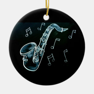 Adorno De Cerámica Saxofón y notas musicales