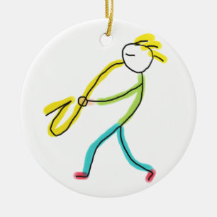 Adorno De Cerámica Saxofonista Stickman
