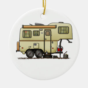 Adorno De Cerámica Scamp Fifth Wheel Camper RV feliz campista