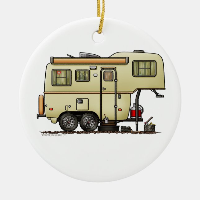 Adorno De Cerámica Scamp Fifth Wheel Camper RV feliz campista (Frente)