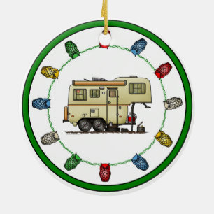 Adorno De Cerámica Scamp Fifth Wheel Camper RV feliz campista