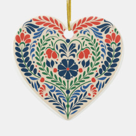 Adorno De Cerámica Scandi Heart – Swedish Folk Art Ornament