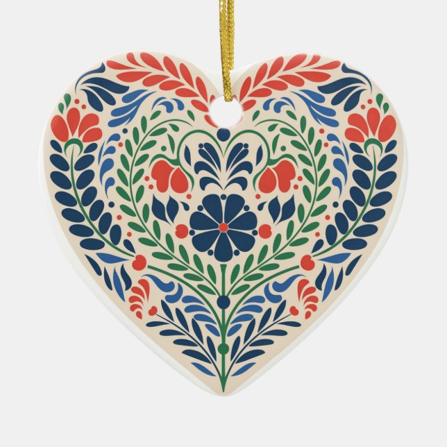 Adorno De Cerámica Scandi Heart – Swedish Folk Art Ornament (Frente)