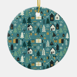 Adorno De Cerámica Scandinavian Merry Christmas Tree Winter Snow