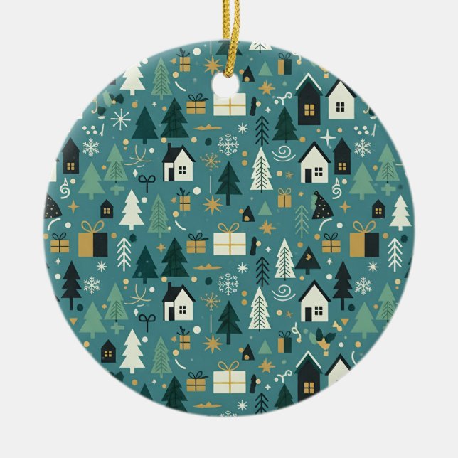 Adorno De Cerámica Scandinavian Merry Christmas Tree Winter Snow (Frente)