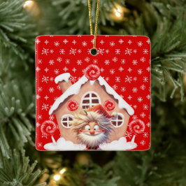 Adorno De Cerámica Scary Elf Candy Gingerbread House
