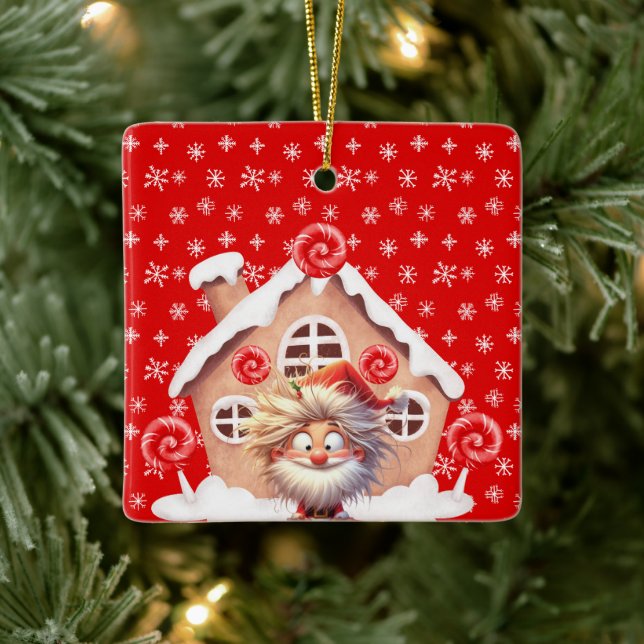 Adorno De Cerámica Scary Elf Candy Gingerbread House (Árbol)