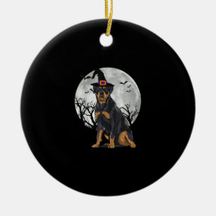 Adorno De Cerámica Scary Rottweiler Dog Witch Gorra Halloween