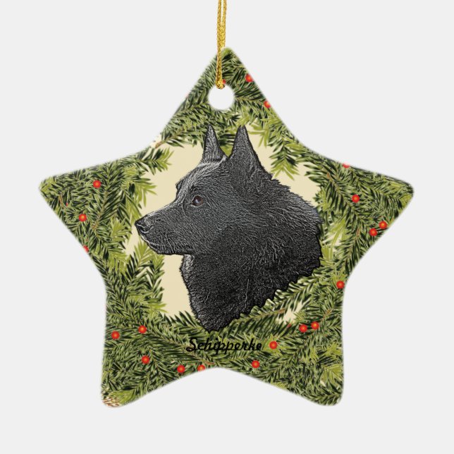 Adorno De Cerámica Schipperke Wreath (Frente)