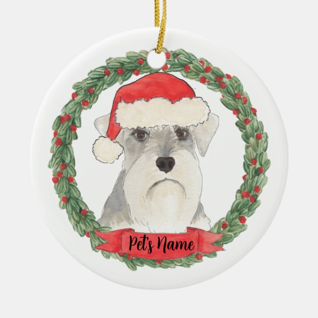Adorno De Cerámica Schnauzer blanco y gris personalizado (Frente)