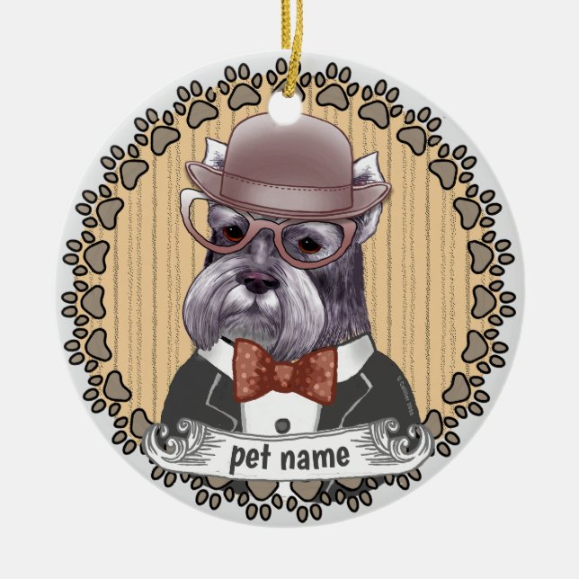 Adorno De Cerámica Schnauzer con gafas (Frente)