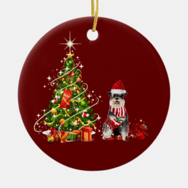 Adorno De Cerámica schnauzer con Navidades de Gorra Scaft (Frente)