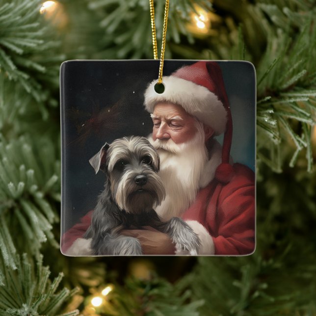 Adorno De Cerámica Schnauzer Con Navidades festivos de Santa Claus (Árbol)