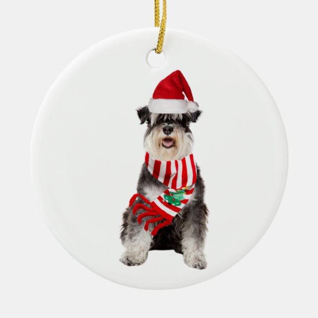 Adorno De Cerámica Schnauzer con Navidades Gorras Scaft (Frente)