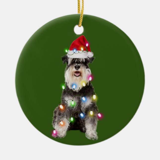Adorno De Cerámica Schnauzer con Navidades Scafés Santa Hat (Frente)
