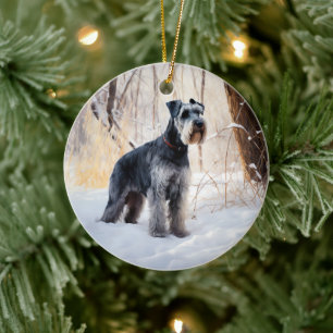 Adorno De Cerámica Schnauzer Deja que nieve Navidad
