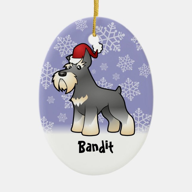 Adorno De Cerámica Schnauzer del navidad (añada su nombre de (Frente)