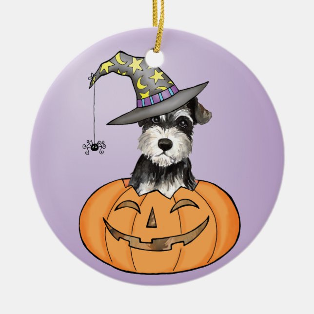 Adorno De Cerámica Schnauzer en miniatura de Halloween (Frente)