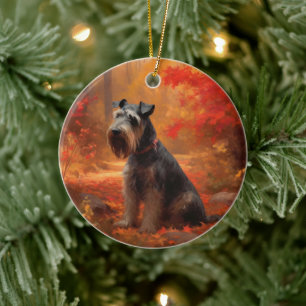 Adorno De Cerámica Schnauzer en Otoño Hojas Caídas Inspiran