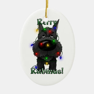 Adorno De Cerámica Schnauzer - luces de navidad