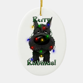 Adorno De Cerámica Schnauzer - luces de navidad