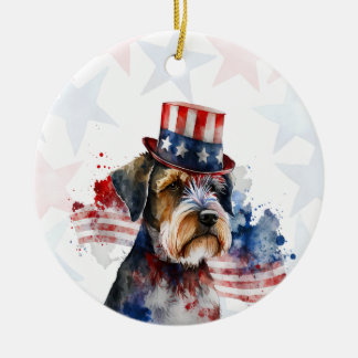 Adorno De Cerámica Schnauzer terrier Dog, 4th of july Personalized