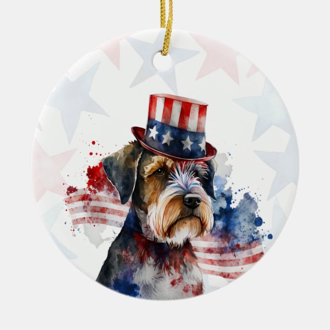 Adorno De Cerámica Schnauzer terrier Dog, 4th of july Personalized (Frente)