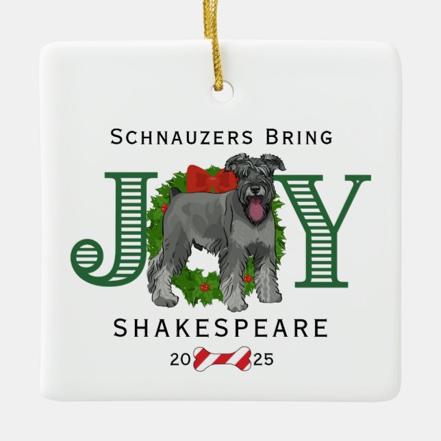 Adorno De Cerámica Schnauzers Bring Joy Wreath (Anverso)