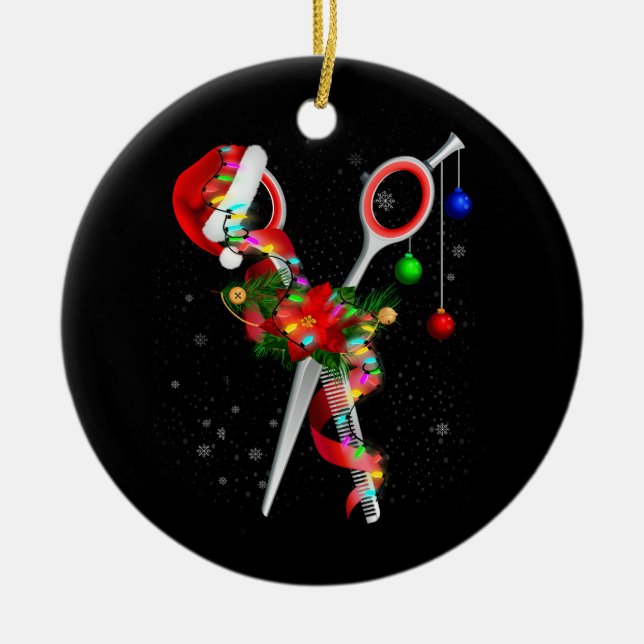 Adorno De Cerámica Scissor Hairstylist Santa Navidades Hair Stylist H (Frente)
