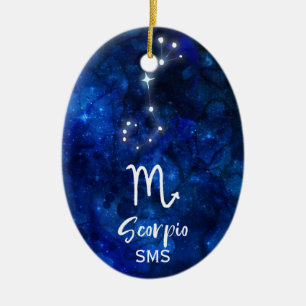 Adorno De Cerámica Scorpio Constelación Zodiaca Galaxia Azul Monogram
