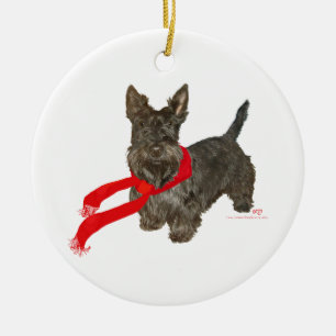 Adorno De Cerámica Scottie de invierno con bufanda Wam