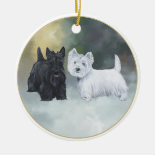 Adorno De Cerámica Scottie Westie Invierno