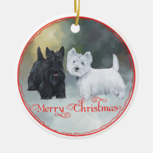 Adorno De Cerámica Scottie Westie Navidad